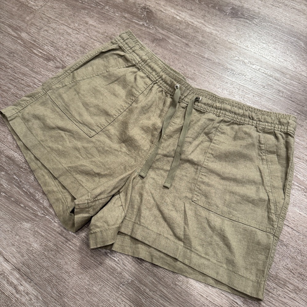 Nautica Shorts XXL 2XL Green Linen Pull On Elastic Pockets‎ Beach Comfort Costal